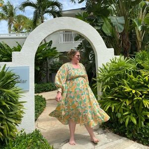 Bohemian Traders Floral Long Sleeve Dress - Green and Yellow